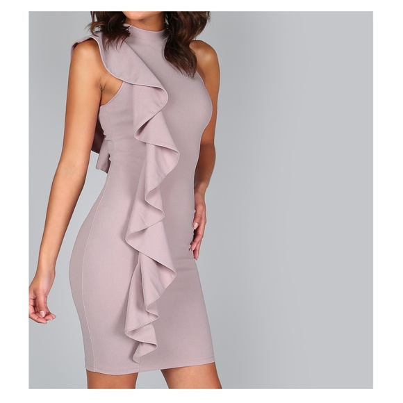 MBM Unlimited Dresses & Skirts - Taupe Lavender Sleeveless Ruffle Bodycon Dress